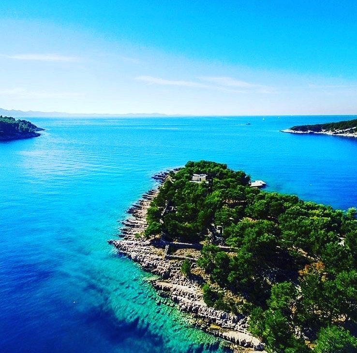 Aerial view of a pine-covered headland, Brač Island