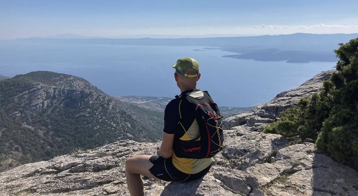 Kim Collison looking out over Brač Island, Croatia