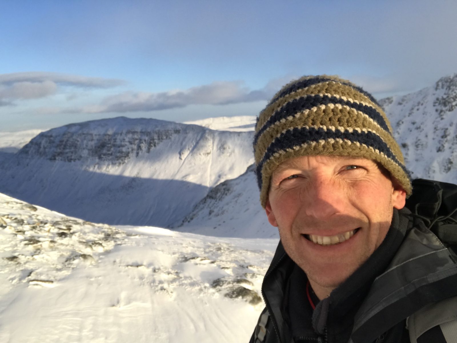 Kim Collison on a winter summit in the Lake District